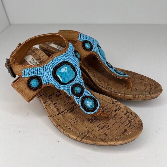 Simply Vera Vera Wang Womens 112913 Blue Beaded Thong Size 7.5 Wedge Sandals - Picture 2 of 10